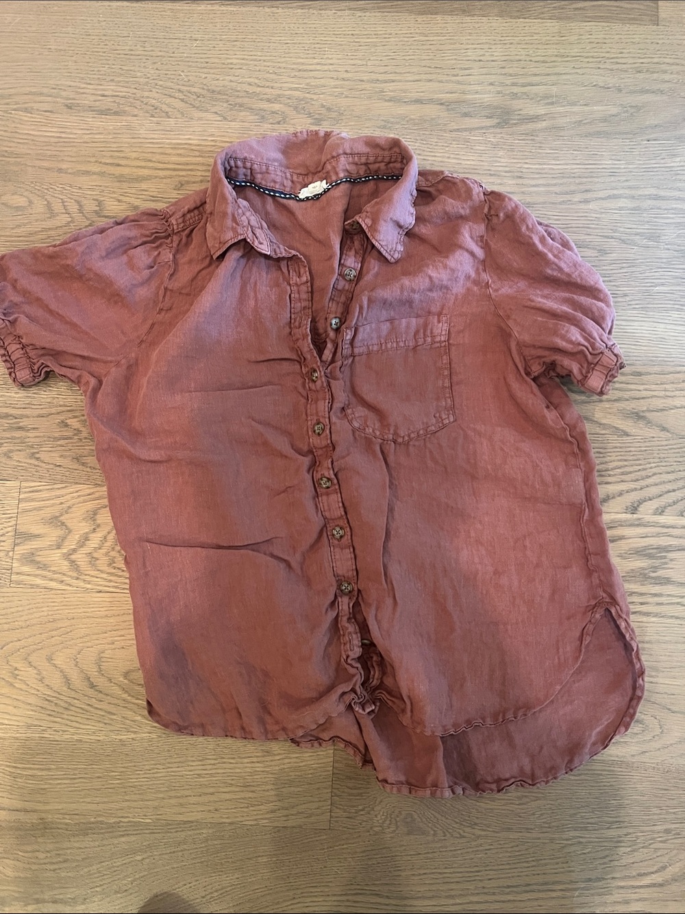 Pilcro Short-Sleeve Button-Up Blouse in Mauve